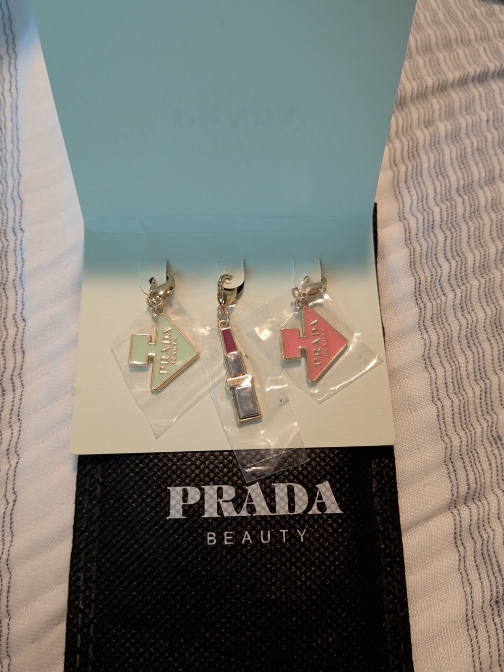 PRADA Pink & Mint Enamel Logo Charm Earrings - Women Jewelry